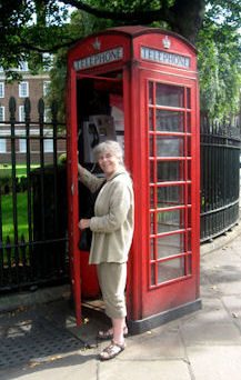 Judy with Tardis-style phone booth
