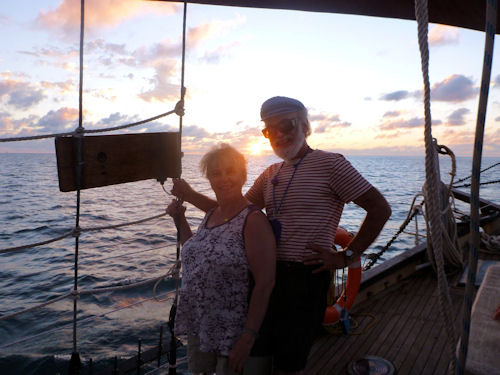 Judy and Charlie at sunset on the Lord Sheffield