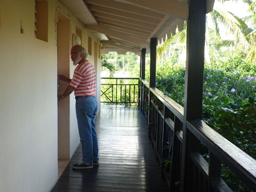 Charlie entering our room at Captain Oliver's Resort